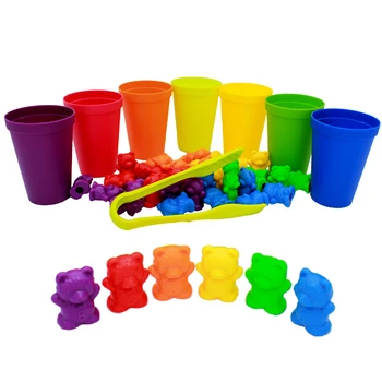 1 zestaw liczenia niedźwiedzie z układaniem filiżanek - Montessori Tęcza skojarzona gra edukacyjna kolorowe sortujące zabawki dla dzieci Baby