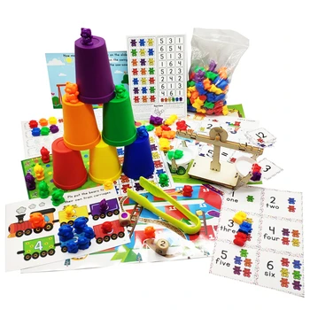 1 zestaw liczenia niedźwiedzie z układaniem filiżanek - Montessori Tęcza skojarzona gra edukacyjna kolorowe sortujące zabawki dla dzieci Baby