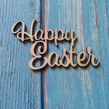 10 szt. DIY surowe cięcie laserowe list Happy Easter Craft Decoration Wooden Easter Party Decor Wood Natural Rustic Ornaments