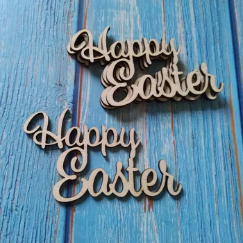 10 szt. DIY surowe cięcie laserowe list Happy Easter Craft Decoration Wooden Easter Party Decor Wood Natural Rustic Ornaments
