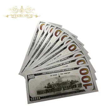 10 szt./lot dobre posrebrzane amerykańskie banknoty 100 dolarowe banknoty banknot 24K posrebrzane papierowe pieniądze na prezenty