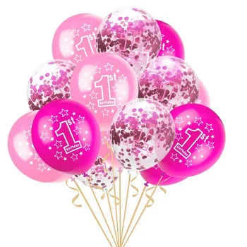 15 szt./kpl. 1 urodziny balony niebieski różowy lateks konfetti balon dla chłopca dziewczynka 1 rok pierwsze urodziny ozdoby