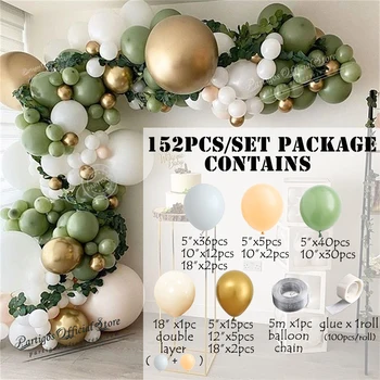 152шт awokado zielone balony garland łuk zestaw retro zielony Chorme złoto lateks Glob urodziny, Walentynki, ślub, dekoracje 2021