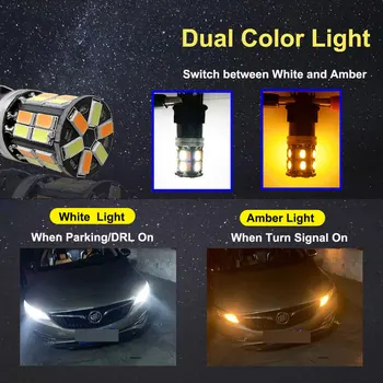 2 szt. Dual Color led dual color 3157 7443 1157 Biały Bursztynowy auto Led 30smd 5630 LED DRL Light/Turn Signal Light switchback 12 W
