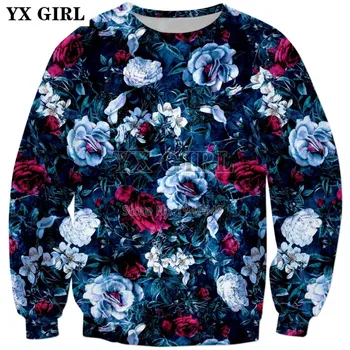 2018 nowa moda męska bluza kwiaty nocny ogród niebieski print 3D bluza Mężczyźni Kobiety bluza hipster