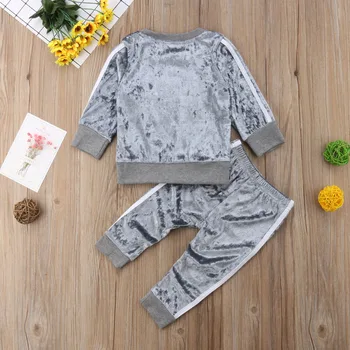 2018 nowy maluch Baby Girls moda odzież zestawy 2szt aksamit z długim rękawem sweter bluza bluzy+spodnie strój 6M-5Y