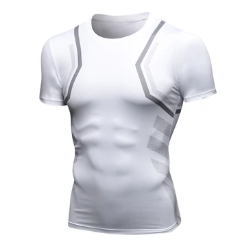 2019 męska fitness-drukowanie t-shirt z krótkim rękawem Quick Dry Men training Sportwear High Elastic Skinny T-Shirt Men Running T-Shirt