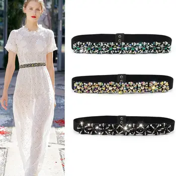 2019 nowa dostawa projektant luksusowy Crystal elastyczna damska szeroki pas z kryształkami eleganckie pasy dla kobiet wysokiej jakości SD240
