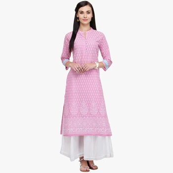 2019 Nowy Styl Indie Moda Kobieta Etniczne Style Wydruku Garnitur Bawełna Куртас Wiosna Lato Różowe Sukienka Piękna Pani Długi Top