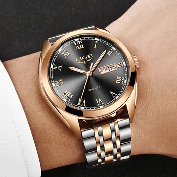 2019New LIGE Zegarki Men Top Brand Fashion Chronograph Male ze stali nierdzewnej wodoodporny biznesowe męskie zegarek Relogio Masculino