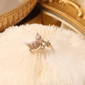 2020 koreańskiej gorąca sprzedaż moda biżuteria projekt różowy Cyrkon miedziany kwiat motyl odkryty żeński palec pierścionek