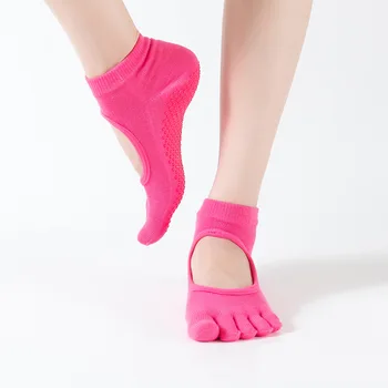 2020 Lady Five Finger Grip Yoga Socks Backless Silicone Anti Slip Women Pilates Ballet Dancing Fitness Sports Non Slip 5 Toe Sox