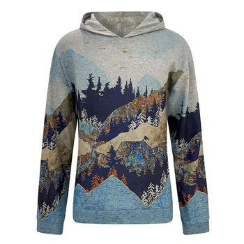 2020 moda damska jesień zima krajobraz drukowania z kapturem z długim rękawem bluza z kapturem odzież Damska bluza оверсайз