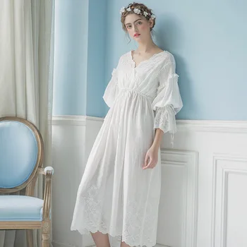 2020 Nowa Jesienna Biała, Bawełniana Koszula Nocna Księżniczka Koszula Nocna Damska Nocna Odzież Kobiety Długie Piżamy Do Spania Sukienka 2131