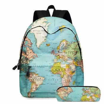 2020 nowy 2szt mapa świata drukowanie plecak notebook backpack księgarnia worek z pojemnikiem zestaw podróżny plecak student plecak