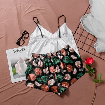 2020 nowy kokosowy print Sexy piżama zestaw szelki spodenki damski garnitur V-neck dwie części moda wygodny domowy serwis