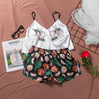 2020 nowy kokosowy print Sexy piżama zestaw szelki spodenki damski garnitur V-neck dwie części moda wygodny domowy serwis