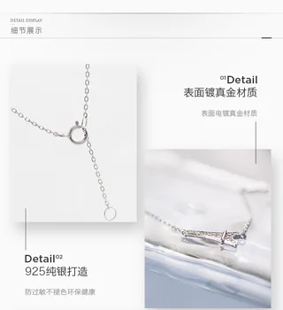 2020 S925 Srebro Wisiorek Naszyjnik Paryż Wieża Imitacja Diamentów Łańcuch Koreański Estetyczny Prezent Moda Biżuteria