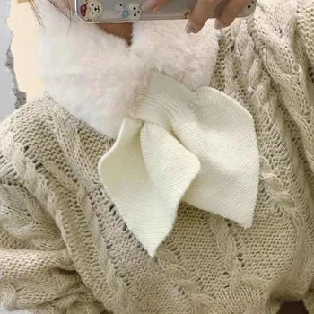 2021 nowa jesienno-zimowa moda crochet dzianiny szalik Foulard Femme z faux futro kołnierz szyi ciepłe szaliki dla kobiet