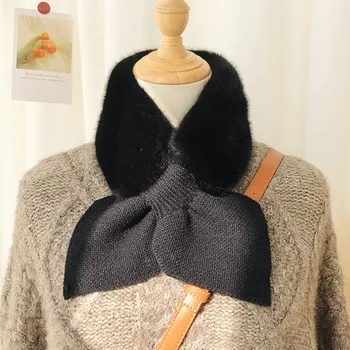 2021 nowa jesienno-zimowa moda crochet dzianiny szalik Foulard Femme z faux futro kołnierz szyi ciepłe szaliki dla kobiet