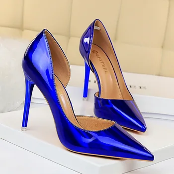 2021 Plus Size 43 Women 10.5 cm High Heels Gold Pump Blue Escarpins Luxury Tacons Lady Stiletto Fetysz Scarpins wysokiej jakości czerwone buty