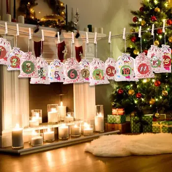 24шт wiszące boże Narodzenie kalendarz adwentowy dla dzieci Diy dostawy Świąteczny zestaw podarunkowy worek cukierków tkaniny worek piękne ozdoby dekoracje