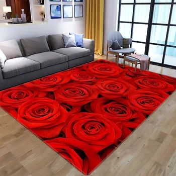3D Czerwona róża kwiat sofa korytarz podłoga dywan nowoczesny wystrój domu sypialnia szafka teren dywan antypoślizgowy dywan dywany do salonu