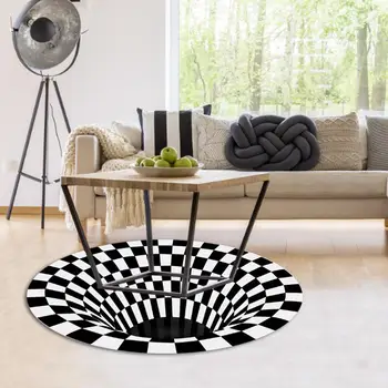 3D optyczna iluzja wirowej dywan wirowej print mało dziura dywan biały czarny streszczenie geometryczny wystrój salonu mata