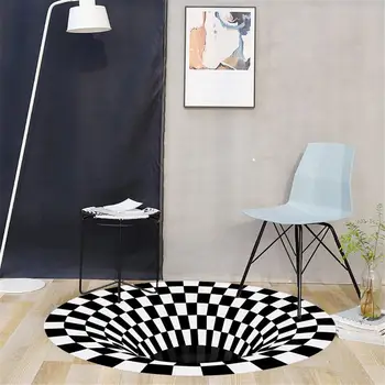 3D optyczna iluzja wirowej dywan wirowej print mało dziura dywan biały czarny streszczenie geometryczny wystrój salonu mata