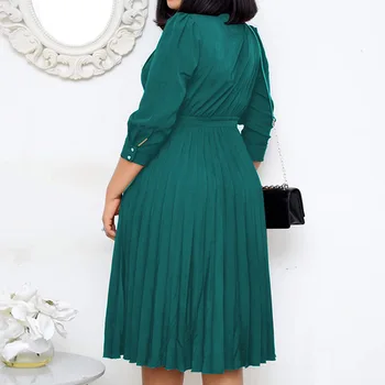3XL eleganckie sukienki koktajlowe lady plus rozmiar 2020 jesień afrykańskie damskie sukienki midi stałe plisowane damskie sukienki koktajlowe