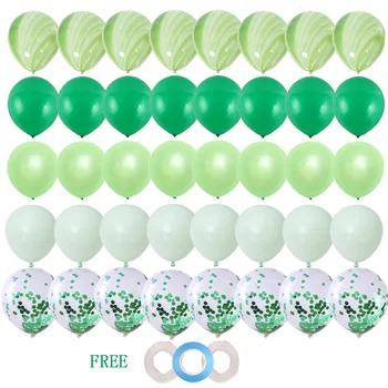 40szt zielone balony zestaw Агатовых marmurowych balonów z metalicznym konfetti balon dżungla safari zwierząt dekoracje Urodzinowe