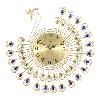 53x53cm wielki 3D złoto diament paw zegar ścienny metalowy zegar dla domu salon dekoracji zegar ścienny DIY zegarek biżuteria