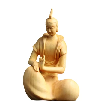 9 cm Zen, Tao drzewo Feng Shui rzeźba bukszpan strona Główna ceremonia herbaty biuro siedzi drewniany posąg Buddy wystrój domu