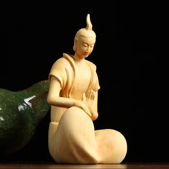9 cm Zen, Tao drzewo Feng Shui rzeźba bukszpan strona Główna ceremonia herbaty biuro siedzi drewniany posąg Buddy wystrój domu