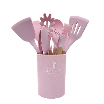 9 lub 12pcs różowy zestaw narzędzi do gotowania premium silikonowe kuchenne przybory kuchenne zestaw z szufladą do przechowywania tokarz szczypce, łopatka łyżka суповая