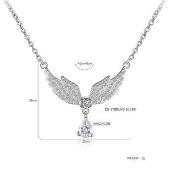 925 Srebrny łańcuszek wisiorek naszyjnik dla kobiet Cyrkonią pióro skrzydło krople wody naszyjnik naszyjnik moda biżuteria obroże 2020