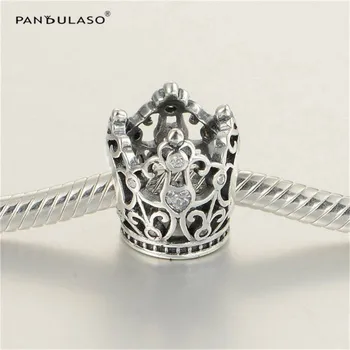 925 srebro biżuteria koraliki pasuje oryginalny srebrny bransoletka-opiekuna i naszyjnik Serce CZ Korona koraliki, kobiety biżuteria DIY