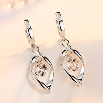 925 srebro mody błyszczący Kryształ kobiece kolczyki dla kobiet biżuteria Walentynki prezent hurtownia