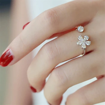 925 srebro próby regulowane kryształowe kwiatowe pierścienie dla kobiet obrączkę z palca Bijoux jz339