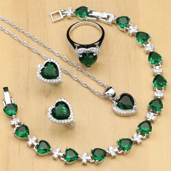 925 srebro ślubne zestawy biżuterii zielona cyrkonia Biała CZ dla kobiet pielenie kolczyki wisiorek pierścień bransoletka naszyjnik zestaw
