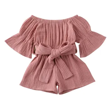 AA Fashion Baby Girl Pajacyki 2020 Solid Color Off-shoulder Playsuit kombinezon dla dzieci dla dziewczyn kombinezony