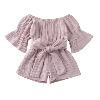 AA Fashion Baby Girl Pajacyki 2020 Solid Color Off-shoulder Playsuit kombinezon dla dzieci dla dziewczyn kombinezony