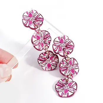 AENSOA nowy unikalny imitacja modeliny kolczyki dla kobiet fioletowy kwiat kwiatowy wzór akrylowe kolczyki 2020 biżuteria