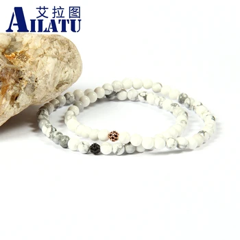 Ailatu biżuteria hurt 10 szt./lot nowa dostawa 4 mm naturalny biały Хаулит marmur, kamień mikro asfaltowej pod czarny cz piłkę zroszony bransoletka