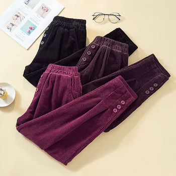 Aksamitne spodnie damskie wiosenne elastyczne talii temat casual spodnie duże rozmiary damskie rocznika podstawowe pr jesienne spodnie