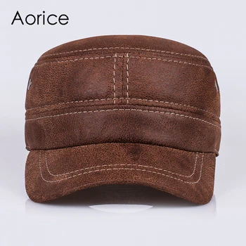 Aorice nowa skóra naturalna czapka z daszkiem męskie kapelusze i czapki wypoczynek moda jednolity kolor brązowy, czarny, tato kapelusz jakość marki HL019