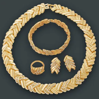 AWEENA Afryki zestaw biżuterii poprawiny Kryształ naszyjnik bransoletka pierścień kolczyki ślubne Dubai złota biżuteria zestawy moda damska