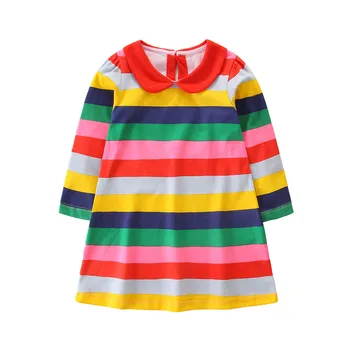 Baby girls rainbow dress new cotton long sleeve children clothes jesienne casual sukienki na ubrania dla dzieci sukienki dla dziewczynek