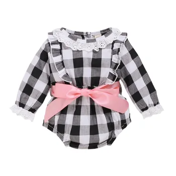 Baby Newborn Girls Clothes Sweet Plaid Print kombinezon z długim rękawem kombinezon odzież dziecięca casual body świąteczne stroje 0-24M1