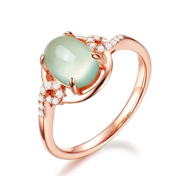 Bague Ringen Prenhnite Naturalny Kamień Owalny Zielony, Różowe Złoto Kobiet Pierścień Wykwintne Biżuteria Srebro Próby 925 Urok Biżuterii